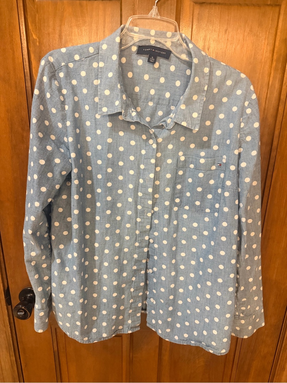 Tommy Hilfiger Light Blue Polka Dot Chambray Button-Down Shirt